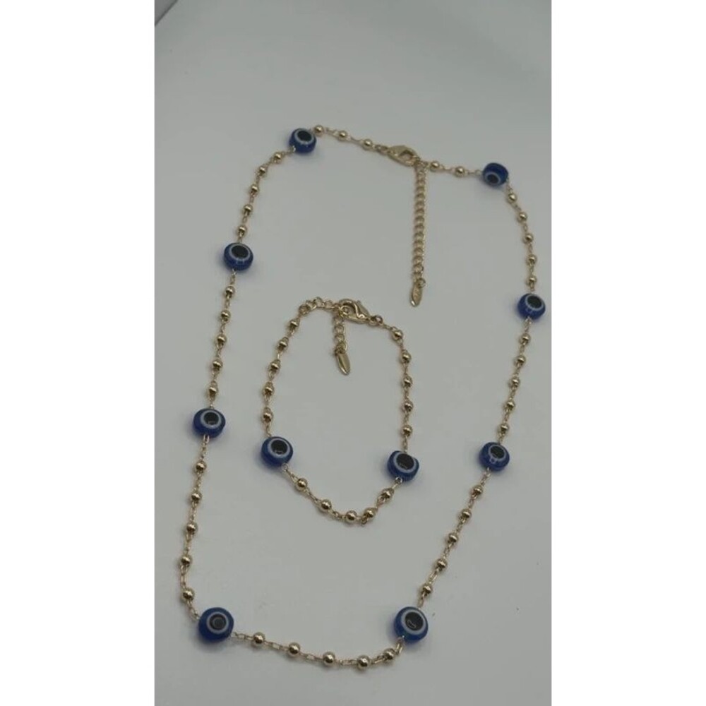 Sets ojo turco azul chapado en oro
